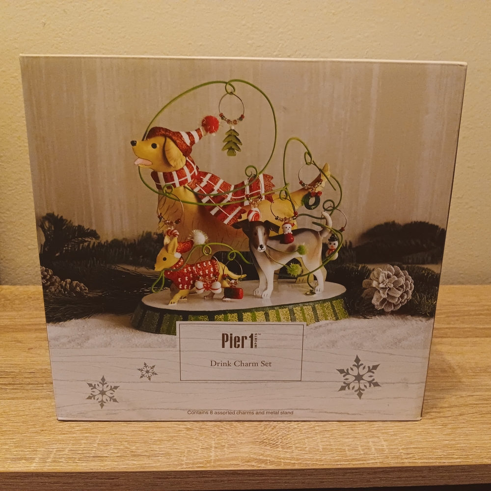 Pier 1 Festive Dog Drink Charms with Red and Green Accents